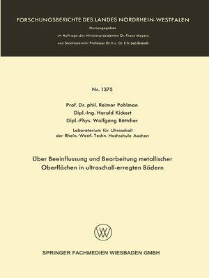 cover image of Über Beeinflussung und Bearbeitung metallischer Oberflächen in ultraschall-erregten Bädern